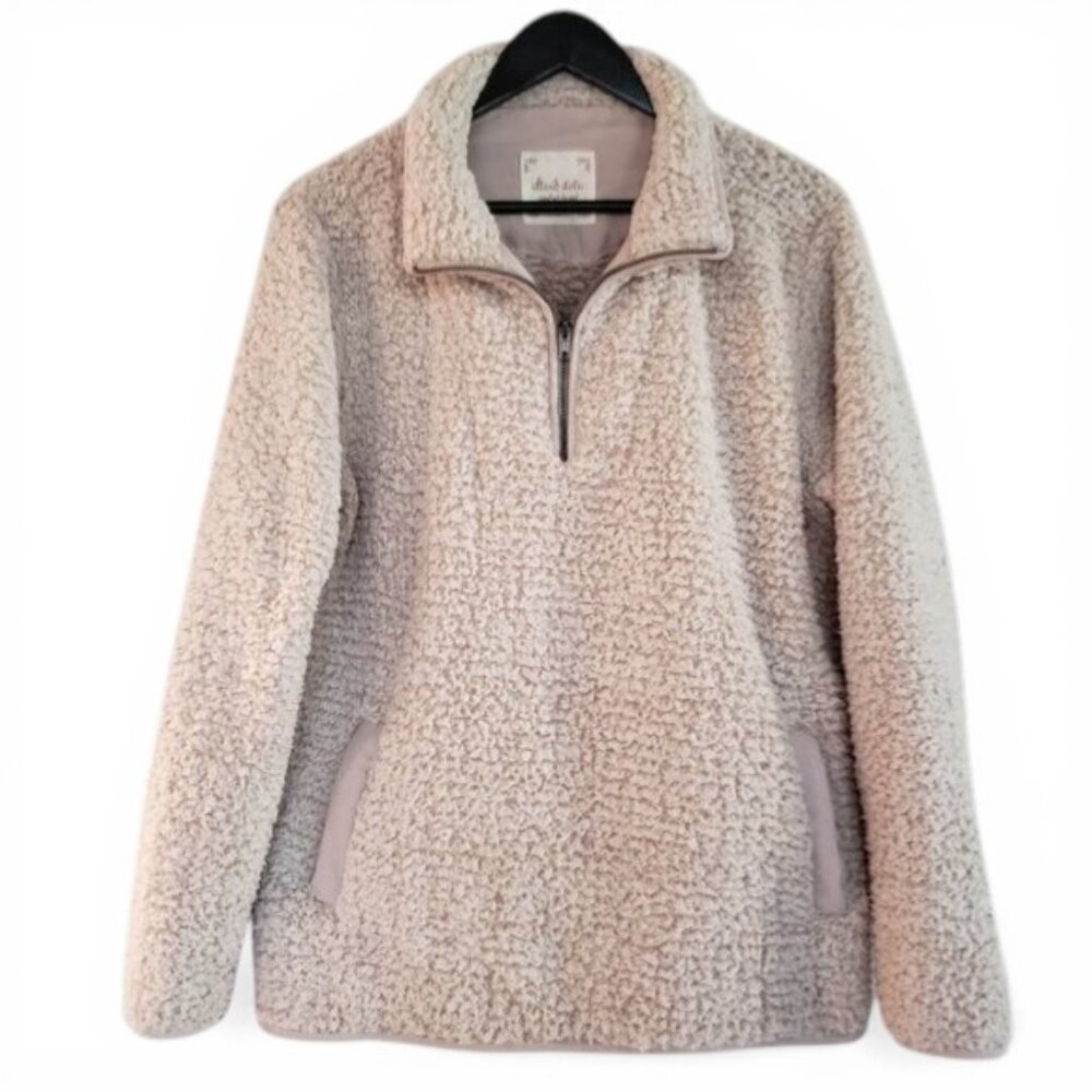 Altar'd State Women’s Cozy Teddy Bear Puffy Fleece Pullover Beige Sweater Size L